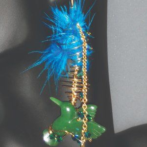 Fly Away Birdie - Jade, Gold Cage and Feather earrings